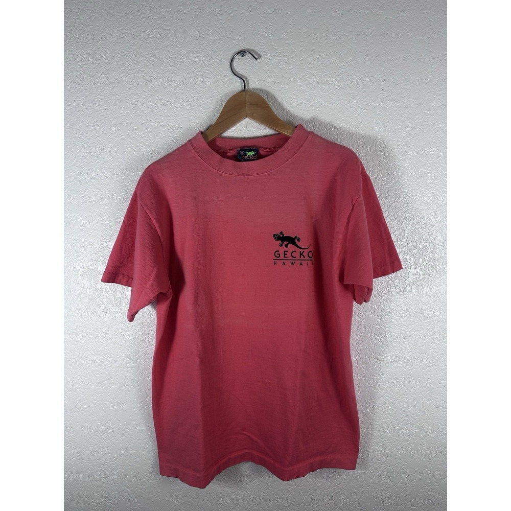 Vintage Gecko Hawaii T Shirt Pink Graphic Surf Beach USA Made Men's Large